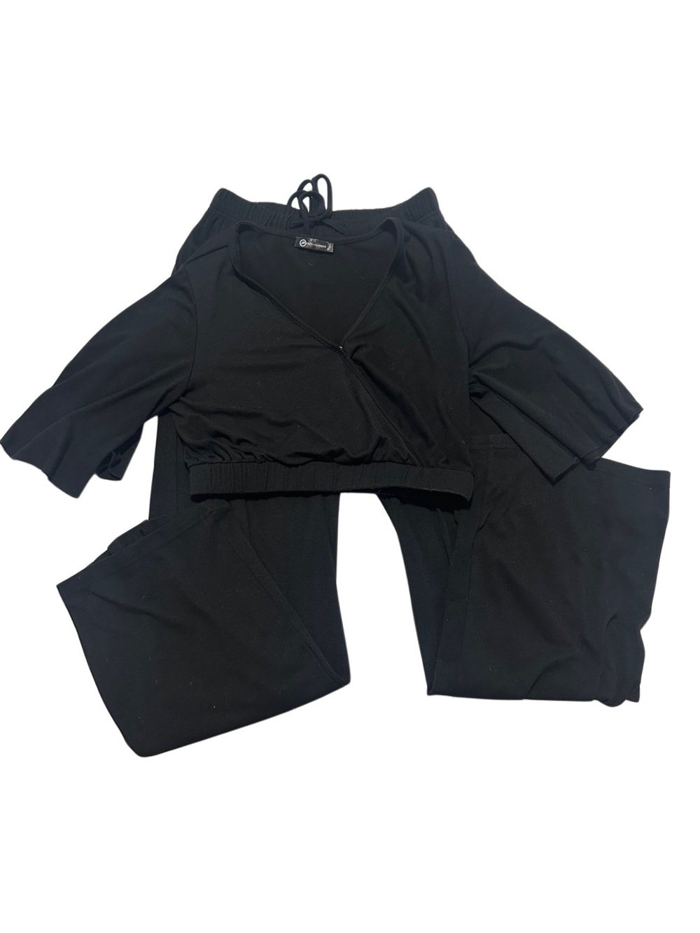 Black Women's Two-Piece Lounge Set - Casual Top & Pants